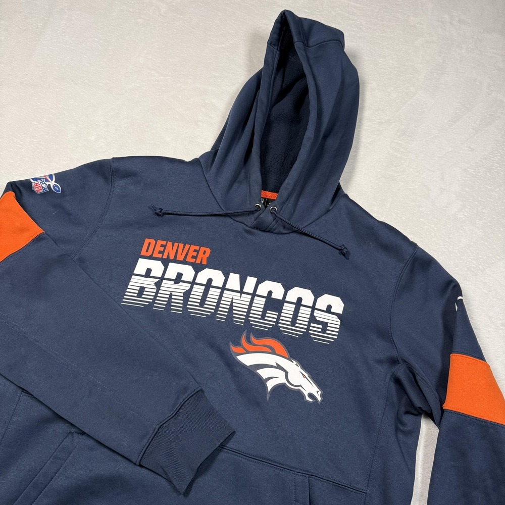 Denver Broncos Hoodie Mens Large Blue NFL Football Nike Dri Fit Pullover